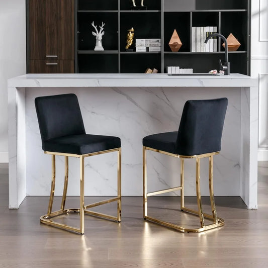 modern counter height bar stools set of 2 velvet counter stools with gold legs, 24" barstools island chairs upholstered kitchen
