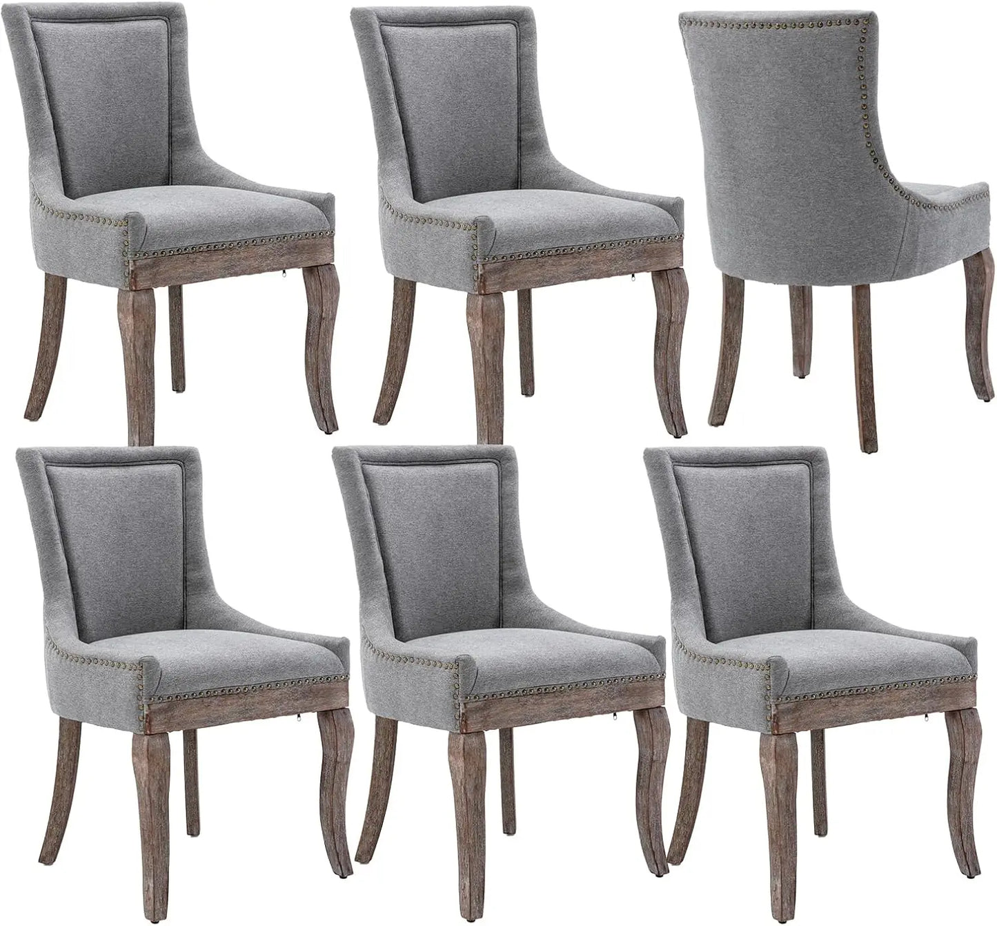 Modern Dining Chairs Set of 6, High Back Dining Chairs with Solid Wood Legs, Upholstered Fabric Dining Room Chairs