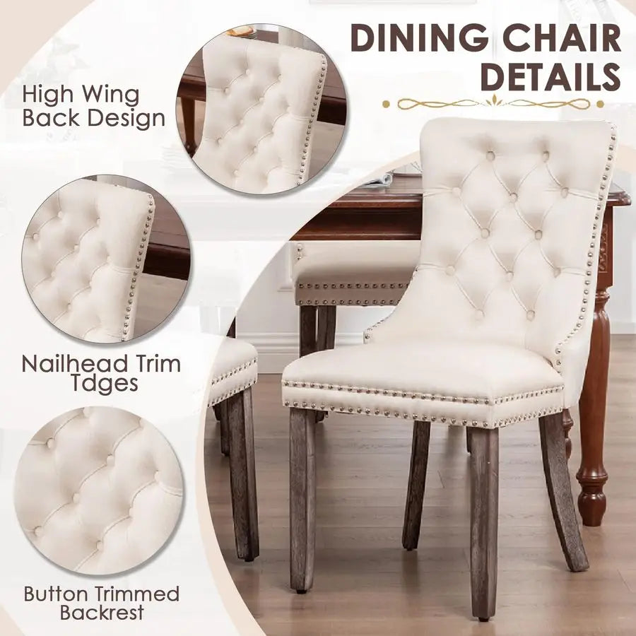 Velvet Upholstered Dining Chairs Set of 4 Ring Pull Trim Tufted Button Back Living Room Bedroom Kitchen, Customized