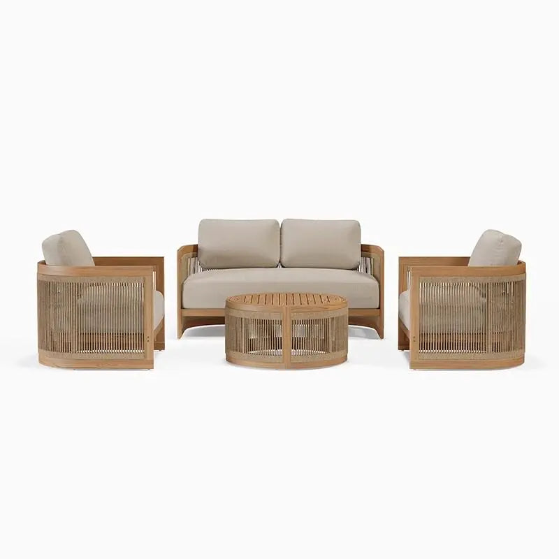 Nordic Style Outdoor Teak Woven Sofa Set Weather-Resistant Comfortable for Patios And Gardens