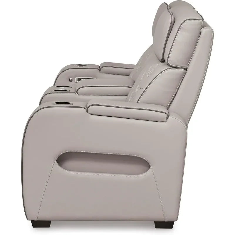 Modern Power Reclining Loveseat with Leather Match, USB Ports and LED Lighting