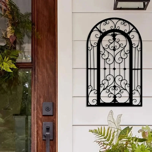 1Pc Craft decorations Vintage Arch Iris Metal Wall Sculpture - Indoor/Outdoor Decor for Front Door, Window Ledge, Patio Fence