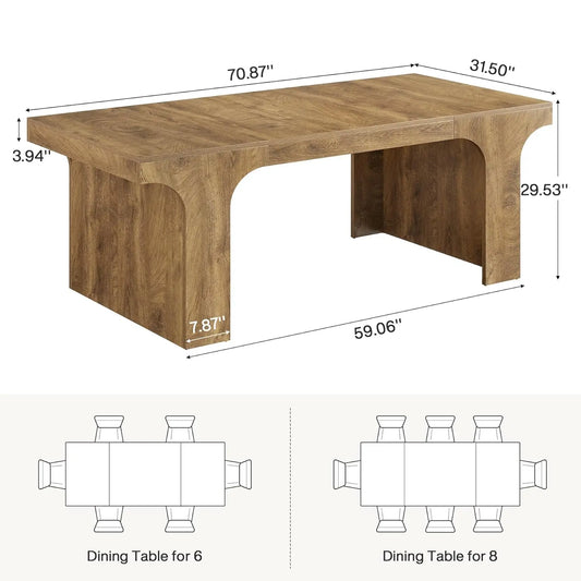 71-Inch Large Dining Table for 6-8, Farmhouse Wooden Kitchen Table with Arched Design, Rectangular Dining Room, Customized