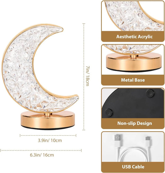 Bedroom Crystal Touch Dimming Night Light Girls Room Home Decor Aesthetics USB Bedside LED Ambient Table 3d Moon Lamp