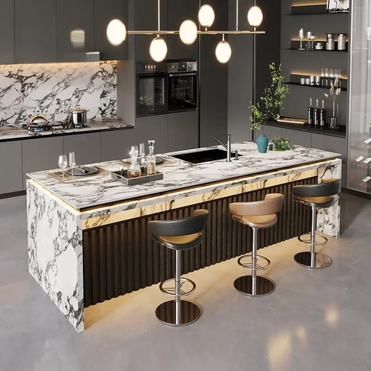 Custom Luxury Stone Kitchen Island - Light Luxury-Style Dining Table & Peninsula Countertop for Western Open-Concept Kitchen