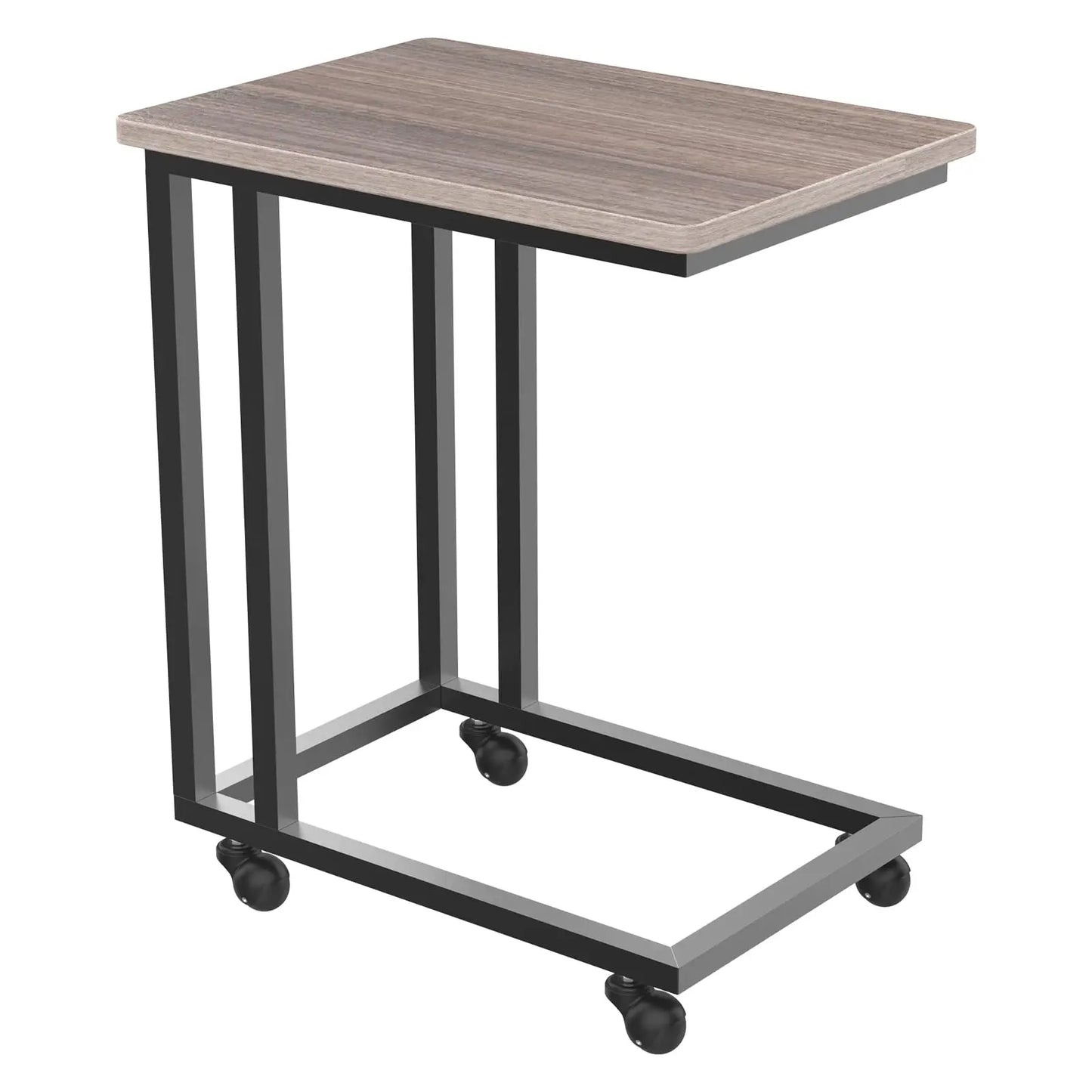 JHK Wood Sofa Table Overbed Bedside Desk Portable Rolling with Wheels Metal Frame Adjustable Feet for Living Room Bedroom