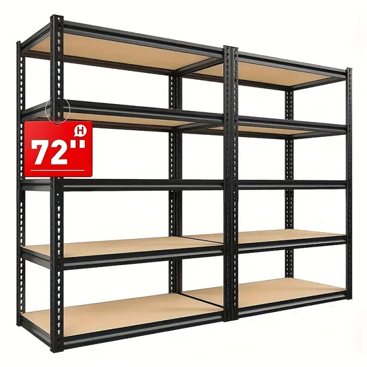 5-Tier Heavy Duty Shelving Unit 2000LBS Capacity - 72"W x 36"D x 16"H Industrial Storage Rack, Matte Black Garage Shelves