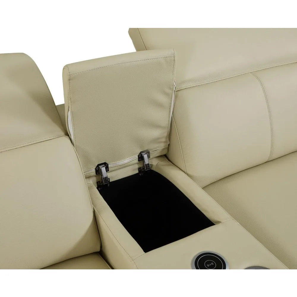 6 Piece Top Grain Italian Leather Sectional Sofa with 3-Power Recliners, Adjustable Headrest, Lumbar