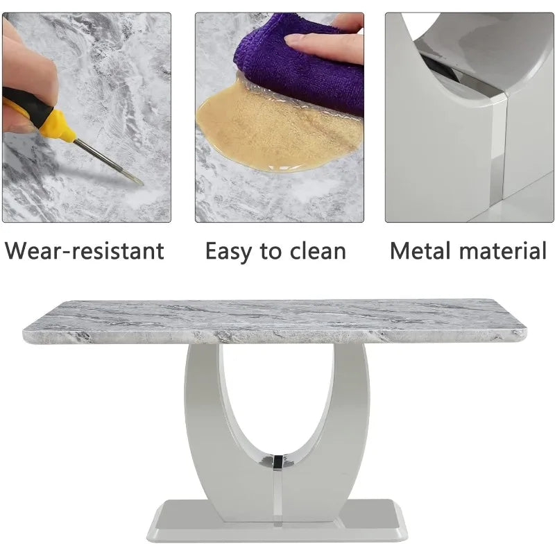 Modern 6-Seater Dining Set, Faux Marble Table & Gray Chairs for Dining Room