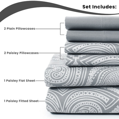 Lux Decor 6Pc Paisley Sheet Set – Soft Microfiber, Wrinkle-Free