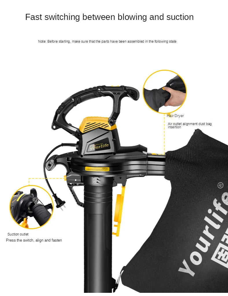 3800W Leaf Vacuum 6 Variable Speed Multi-function 3 in 1 Electric Garden Leaf Blower With Collection Bag Snow Mulcher 230-240V