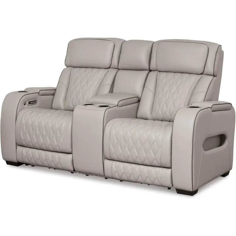 Modern Power Reclining Loveseat with Leather Match, USB Ports and LED Lighting