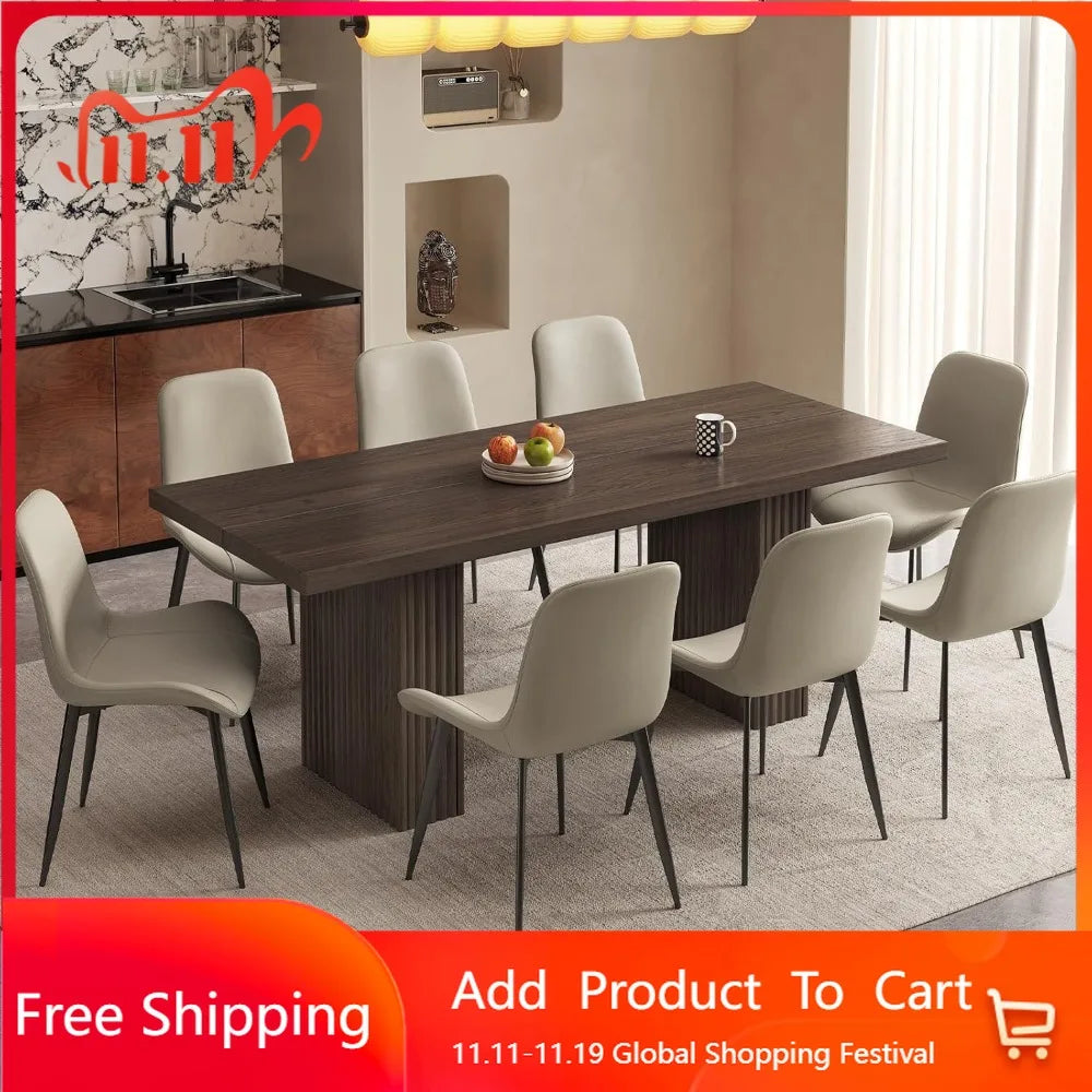 9-Piece Modern Dining Table Set, 66.93" Rectangular Kitchen Table with 8 Chairs, Long Dining Room Table for Living Room, Office,