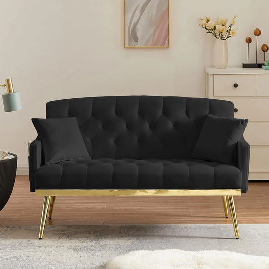 Antetek Upholstered Velvet Loveseat Sofa, Modern Small Couch with Side Pocket and Golden Metal Legs, Tufted Leisure Sofa for