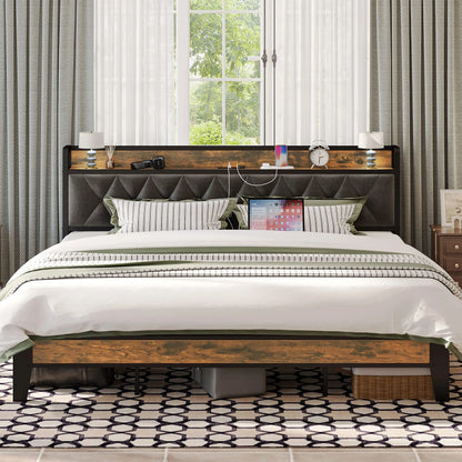 ANCTOR Twin/TwinXL/Full/Queen/King/CaliforniaKing Bed Frames, Storage Headboard with Outlets, No Noise, No Box Springs Needed
