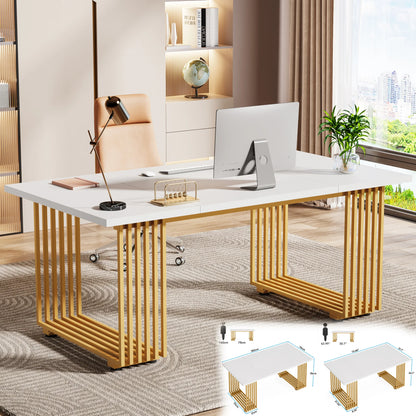 Tribesigns Modern Office Desk, 70.9" Wooden Computer Desk,Executive Desk with Gold Metal Legs, Large Workstation Home Office