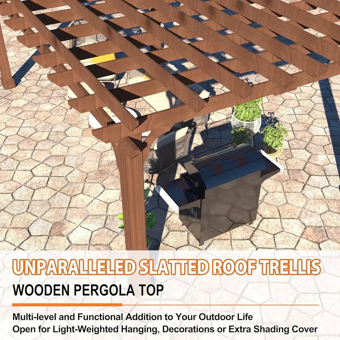 12 x16 FT Wooden Pergola,Cedar Wood Gazebo with Flat Roof,Outdoor Garden Shelter with Stakes Included,Patio,Deck, Backyard, Lawn