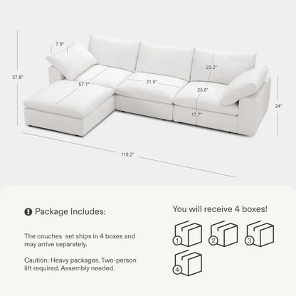 Couch Oversized Modular Sectional Sofa True Relax Comfy Couches Wide&Deep Seat Sofas for Living Room Metal Frame Furniture