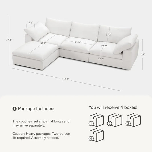 Couch Oversized Modular Sectional Sofa True Relax Comfy Couches Wide&Deep Seat Sofas for Living Room Metal Frame Furniture