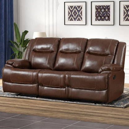 EBELLO Genuine Leather Manual 3 Seat Soft and Comfortable Reclining Sofa for Living Room, Bedroom Furniture