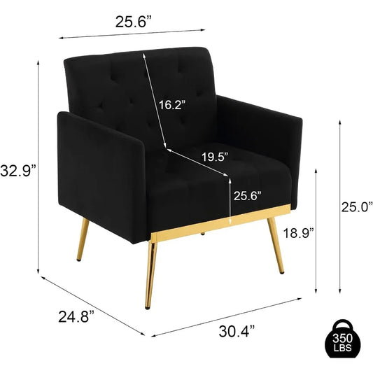Velvet Accent Chair Set of 2, Upholstered Armchair Mid Century Modern for Living Room Bedrooms Single Sofa Chair with Gold Metal