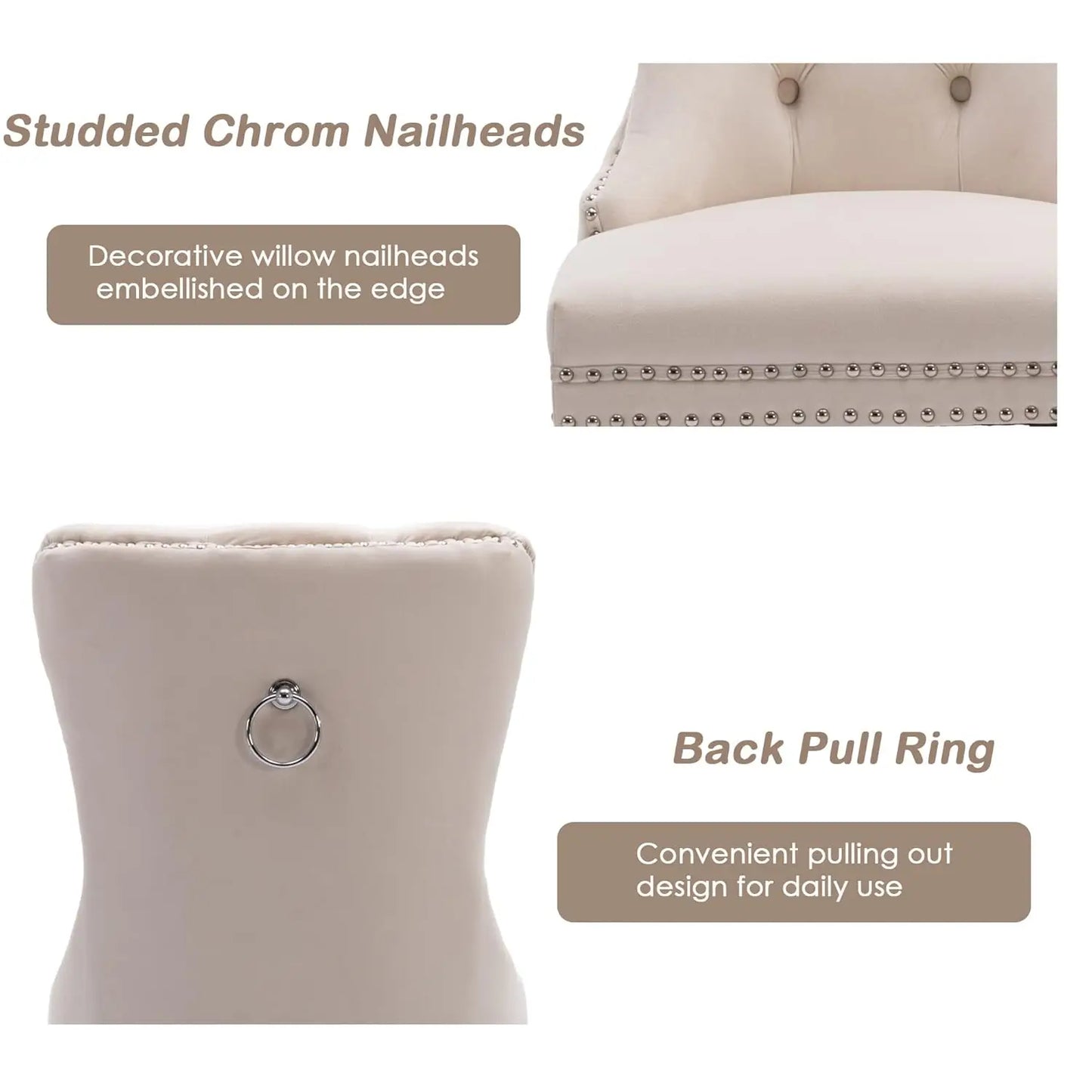 Velvet Dining Chairs Set of 4, Upholstered High-end Tufted Dining Room Chair with Nailhead Back Ring Pull Trim, Customized