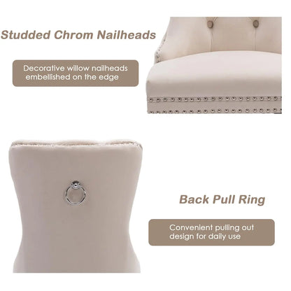 Velvet Dining Chairs Set of 4, Upholstered High-end Tufted Dining Room Chair with Nailhead Back Ring Pull Trim, Customized