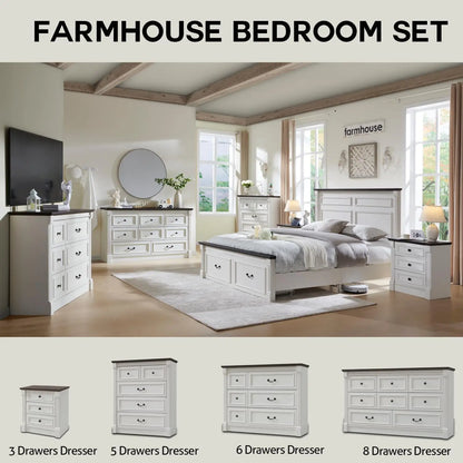 Farmhouse 8 drawer dresser, 61" wide large chest of drawers with Roman Columns, bedroom, hallway, living room, storage