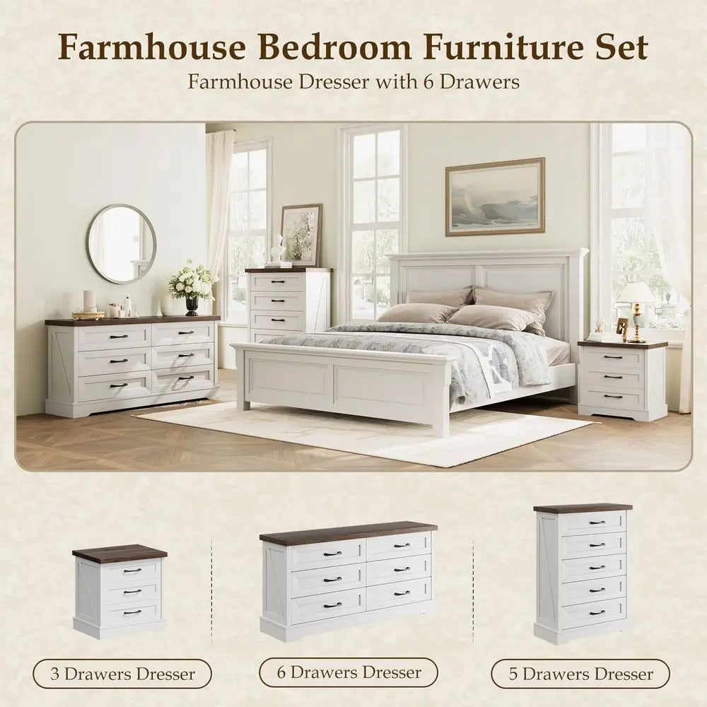 Farmhouse 6Drawer Dresser for Bedroom, HeavyDuty Storage Chest with Extra Thick Boards amp Metal Handles, Sturdy Chest of Drawe