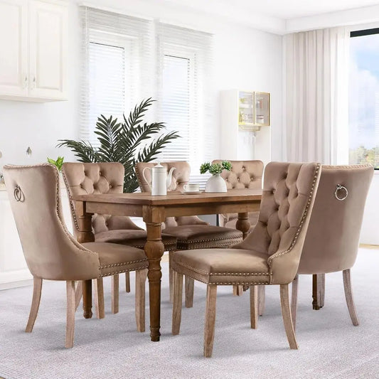 Velvet Dining Chairs Set of 6, Tall Back Side Chair, Modern Upholstered High-end Tufted Side Chair with Button Back Ring, Solid