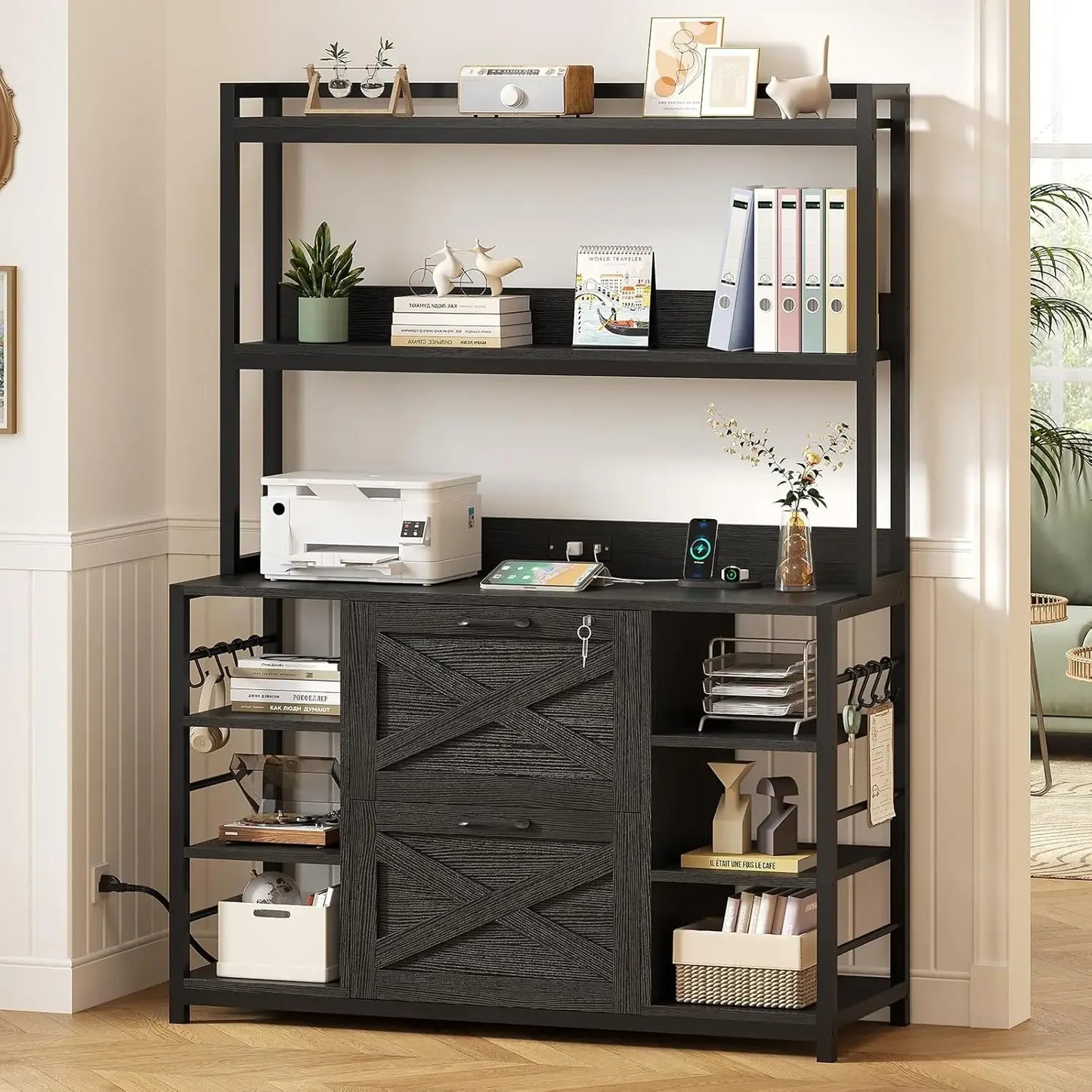 File Cabinet, Filing Cabinet fits Legal/Letter/A4 Size, 2 Drawer Filing Cabinets for Home Office with Lock, Power Strip