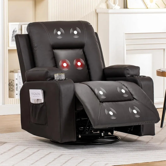 Swivel Rocker Recliners, Massage and Heat Reclining Chair, Reclining Sofa with Side Pockets,Cup Holders for Living Room