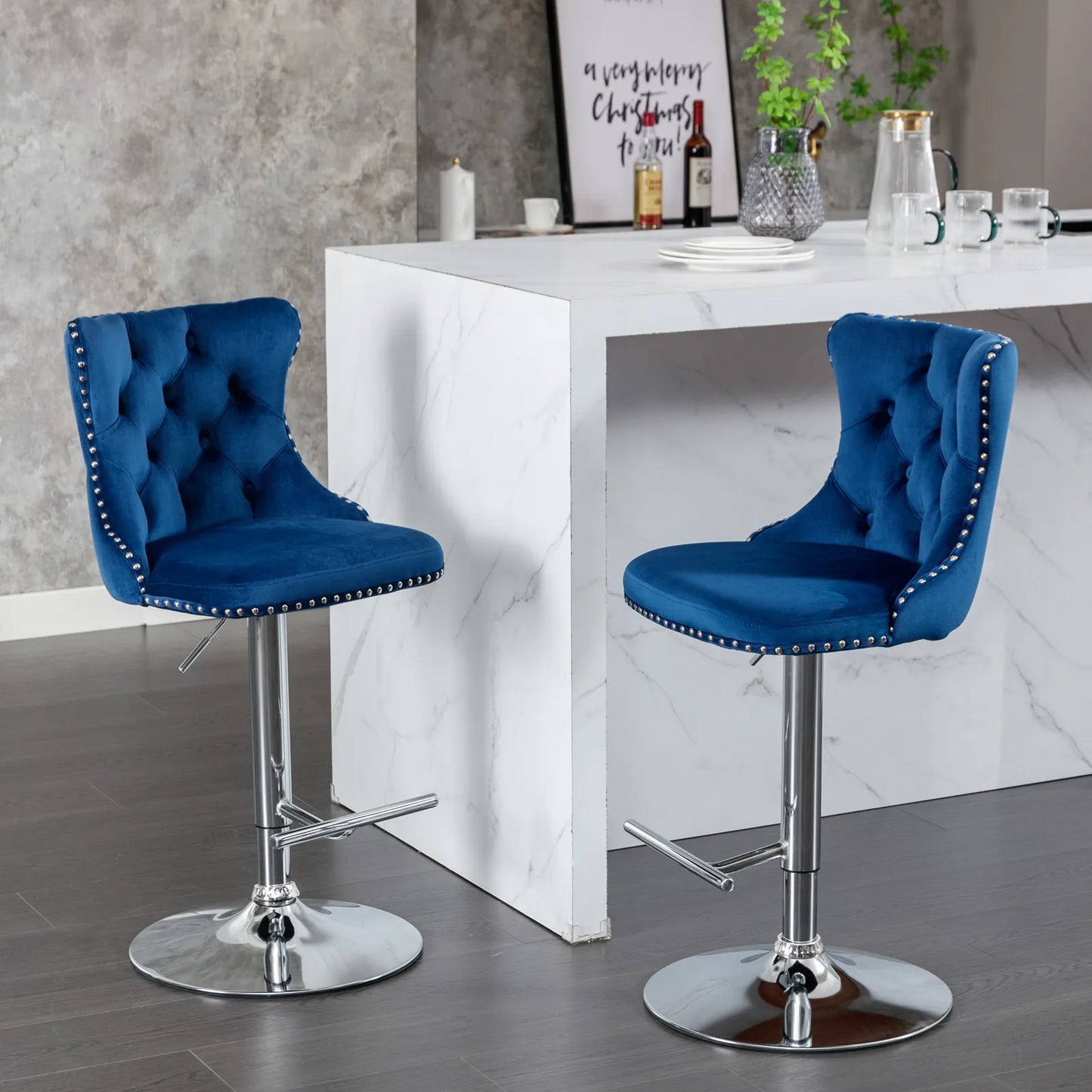 2PCS Swivel Velvet Bar Stools Counter Height Adjustable Seat 360