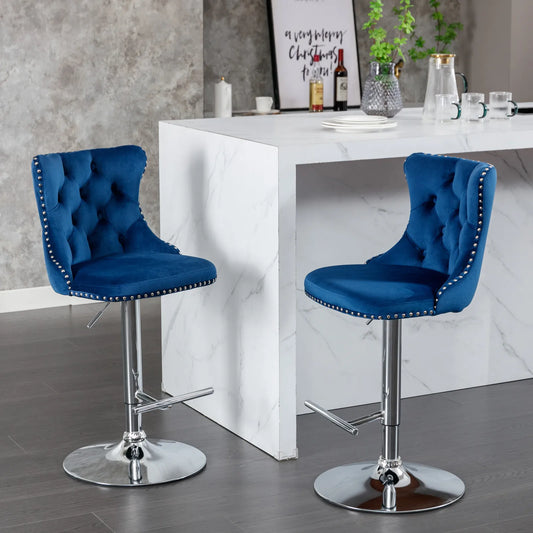 2PCS Swivel Velvet Bar Stools Counter Height Adjustable Seat 360