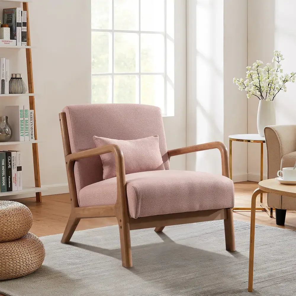 29*33*26 Inch Solid Color Solid Wood Living Room Chair 105° Backrest Non-Slip Casual Bedroom Chair With Pillow