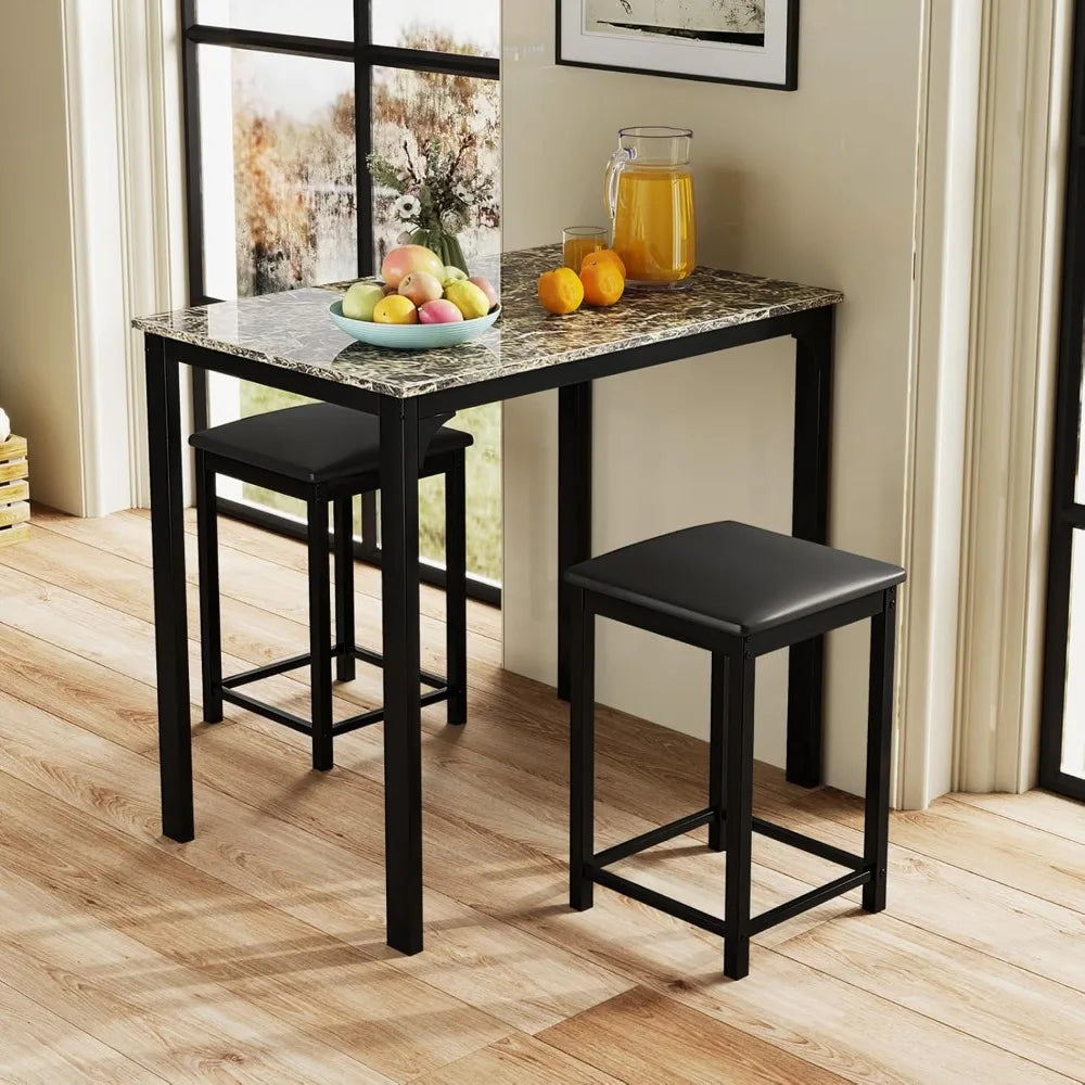 Compact Dining Set for Two with Counter Height Table and Upholstered Stools, Ideal for Breakfast Nook