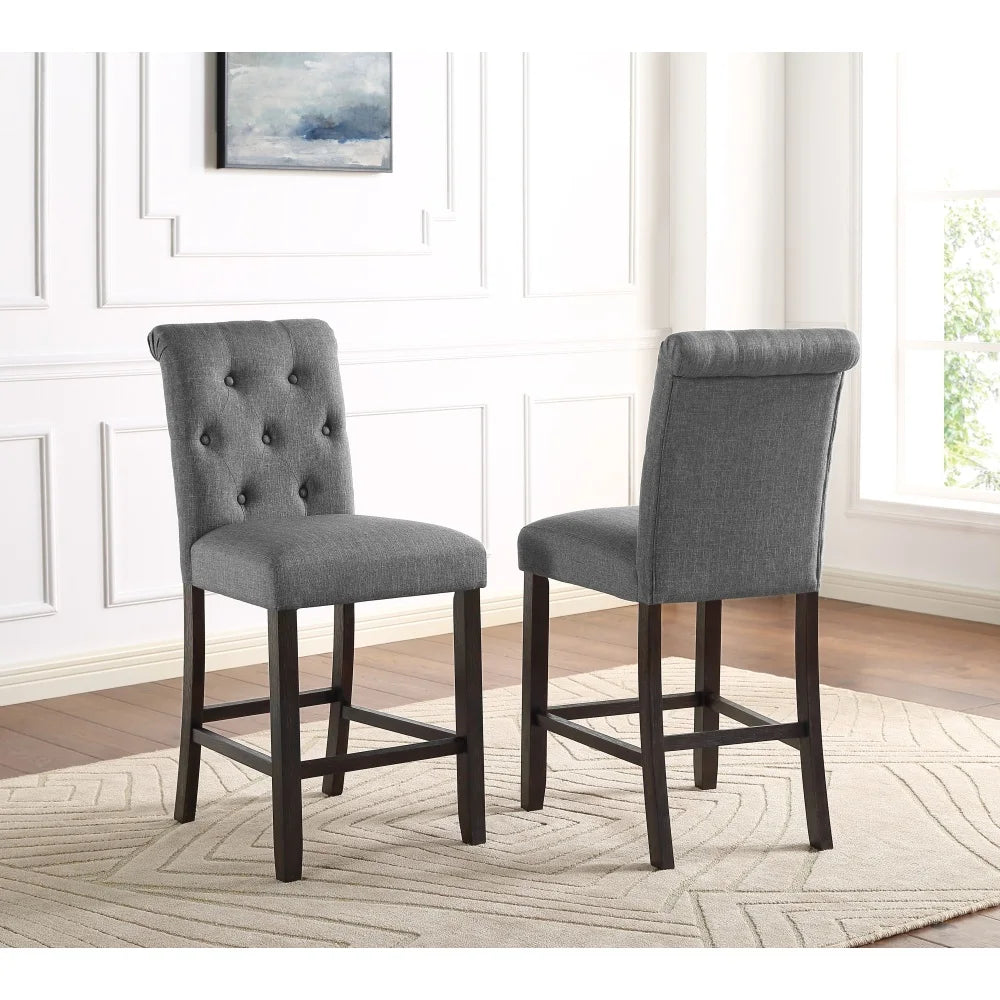 Leviton Solid Wood Tufted Asons Counter Height Stool, Set of 2, Grey