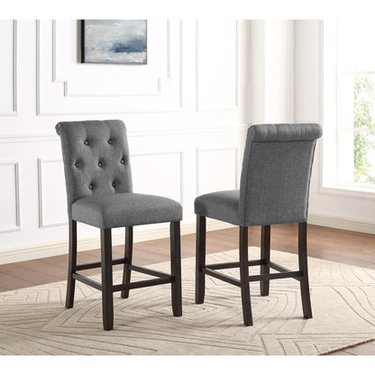 Leviton Solid Wood Tufted Asons Counter Height Stool, Set of 2, Grey