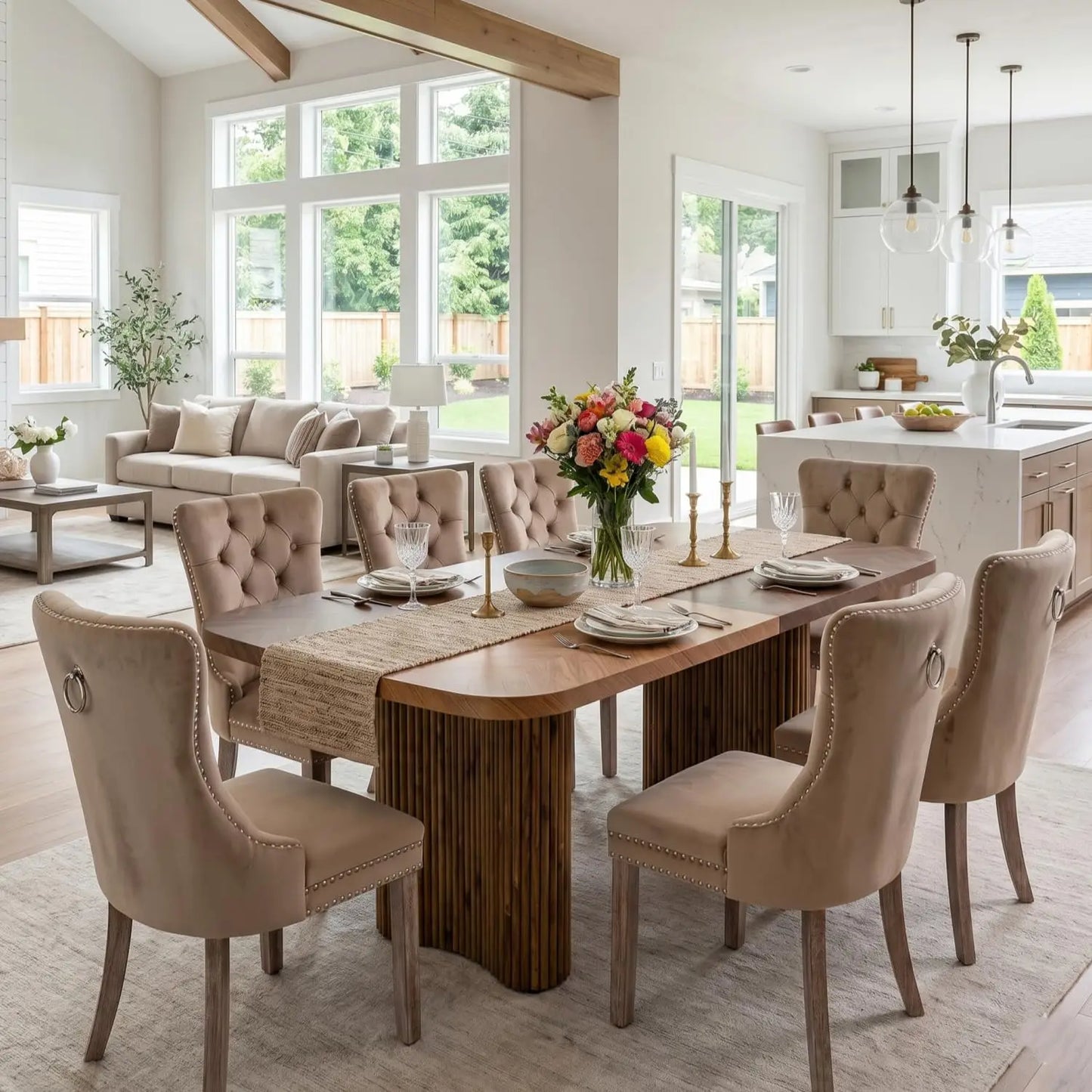 79" Dining Table Set for 8,Large Rectangular Dining Table Set for 8 with Cushioned Chairs,Modern Mid-Century Wood, Custom