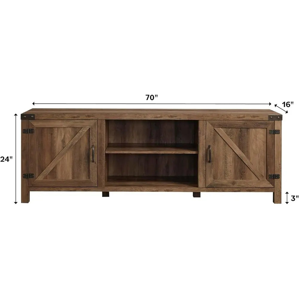 Rustic Oak 70 TV Stand with Double Barn Doors, Fits TVs up to 80, 15.75W x 70H x 24D
