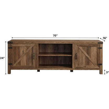 Rustic Oak 70 TV Stand with Double Barn Doors, Fits TVs up to 80, 15.75W x 70H x 24D