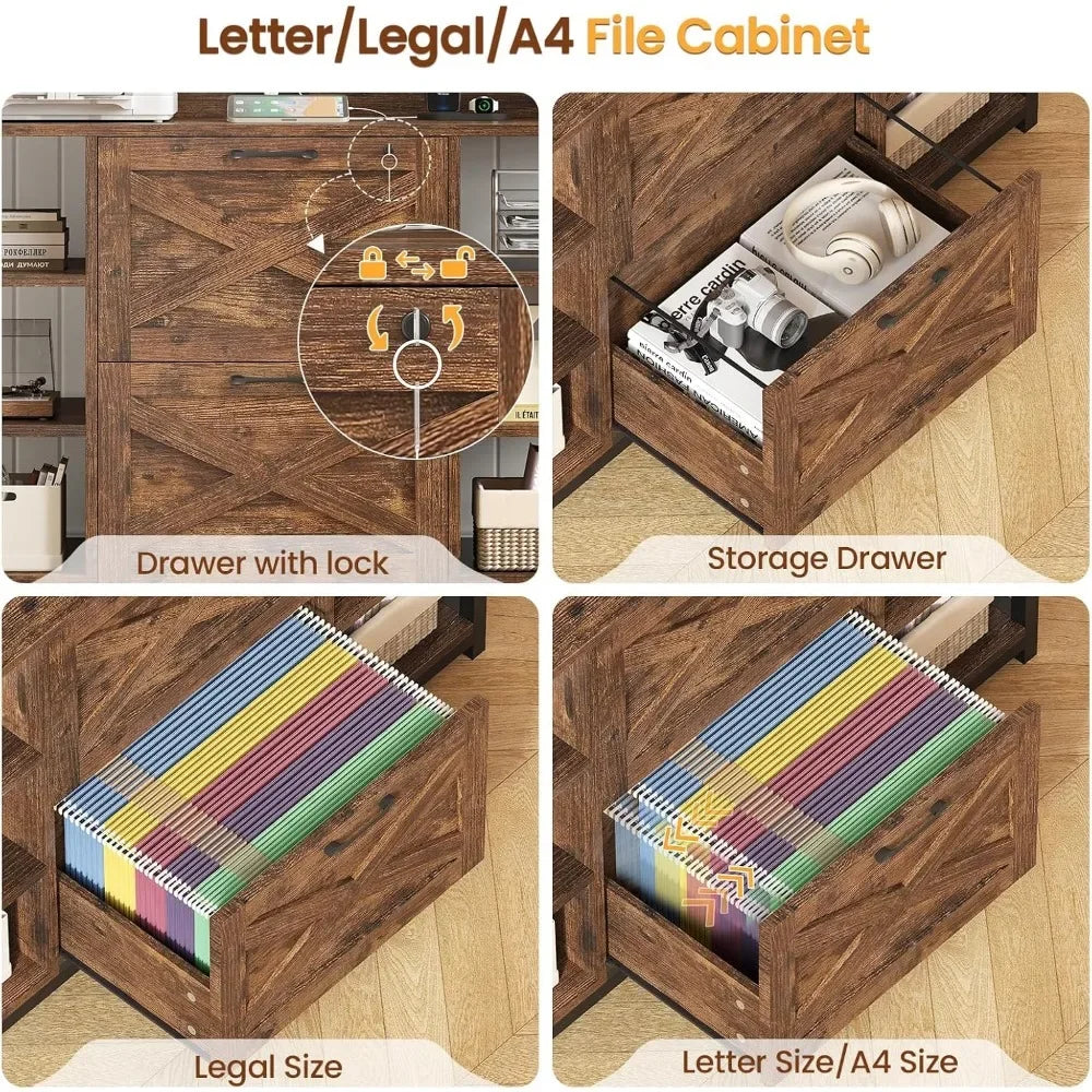 File Cabinet, Filing Cabinet fits Legal/Letter/A4 Size, 2 Drawer Filing Cabinets for Home Office with Lock, Power Strip