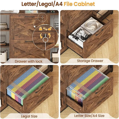 File Cabinet, Filing Cabinet fits Legal/Letter/A4 Size, 2 Drawer Filing Cabinets for Home Office with Lock, Power Strip
