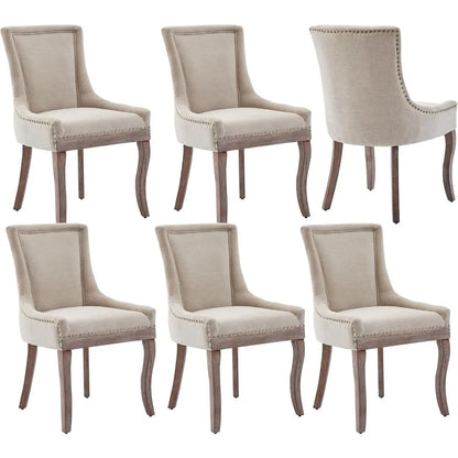 Modern Dining Chairs Set of 6, High Back Dining Chairs with Solid Wood Legs, Upholstered Fabric Dining Room Chairs