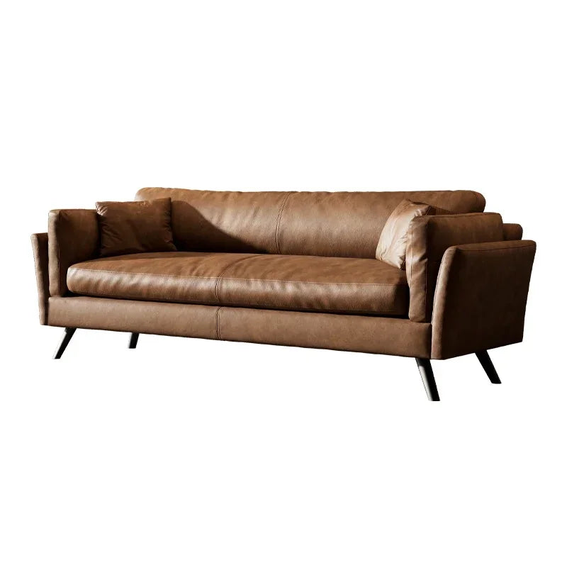 Italian retro first-layer cowhide sofa straight row full aniline leather multi-person medium and ancient style