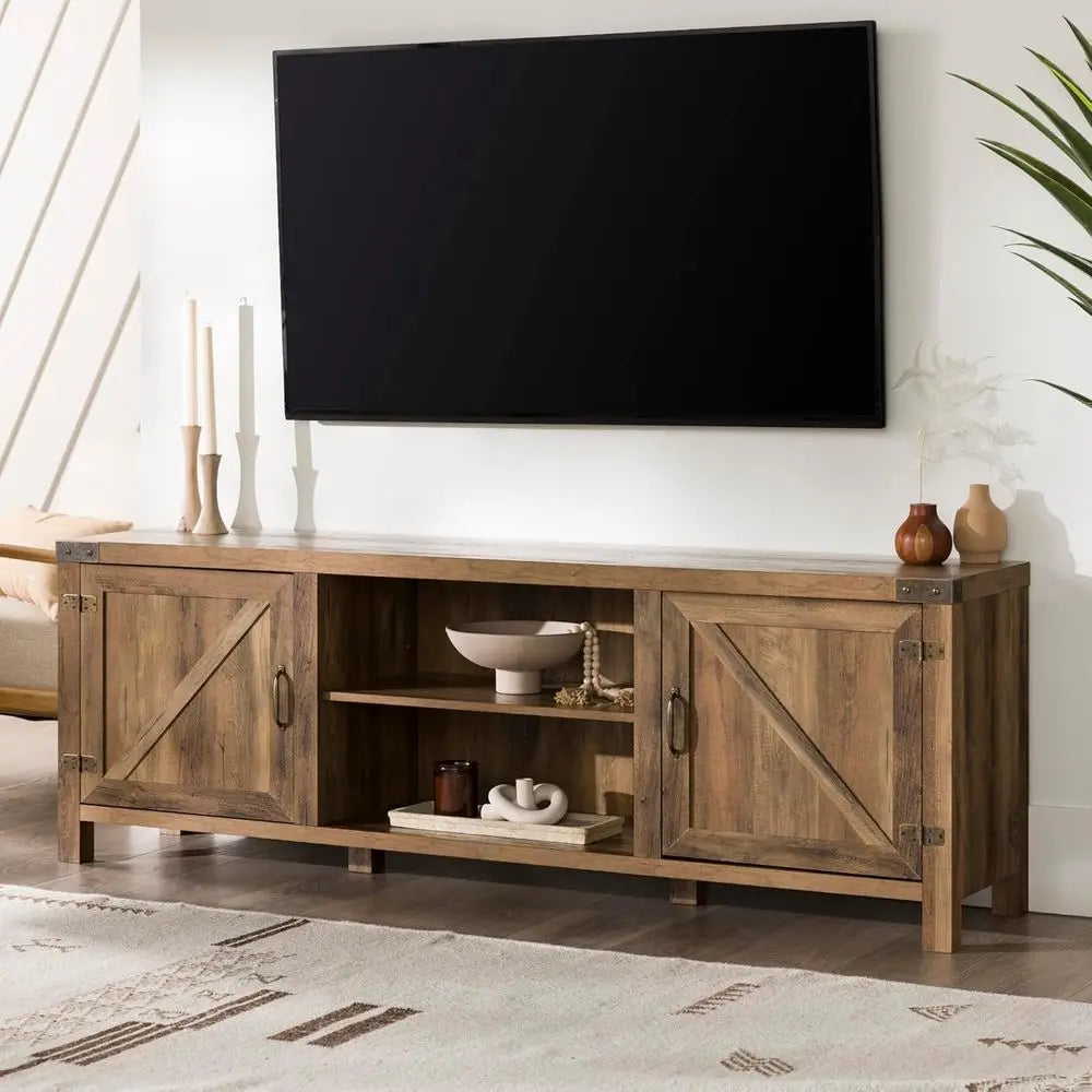 Rustic Oak 70 TV Stand with Double Barn Doors, Fits TVs up to 80, 15.75W x 70H x 24D