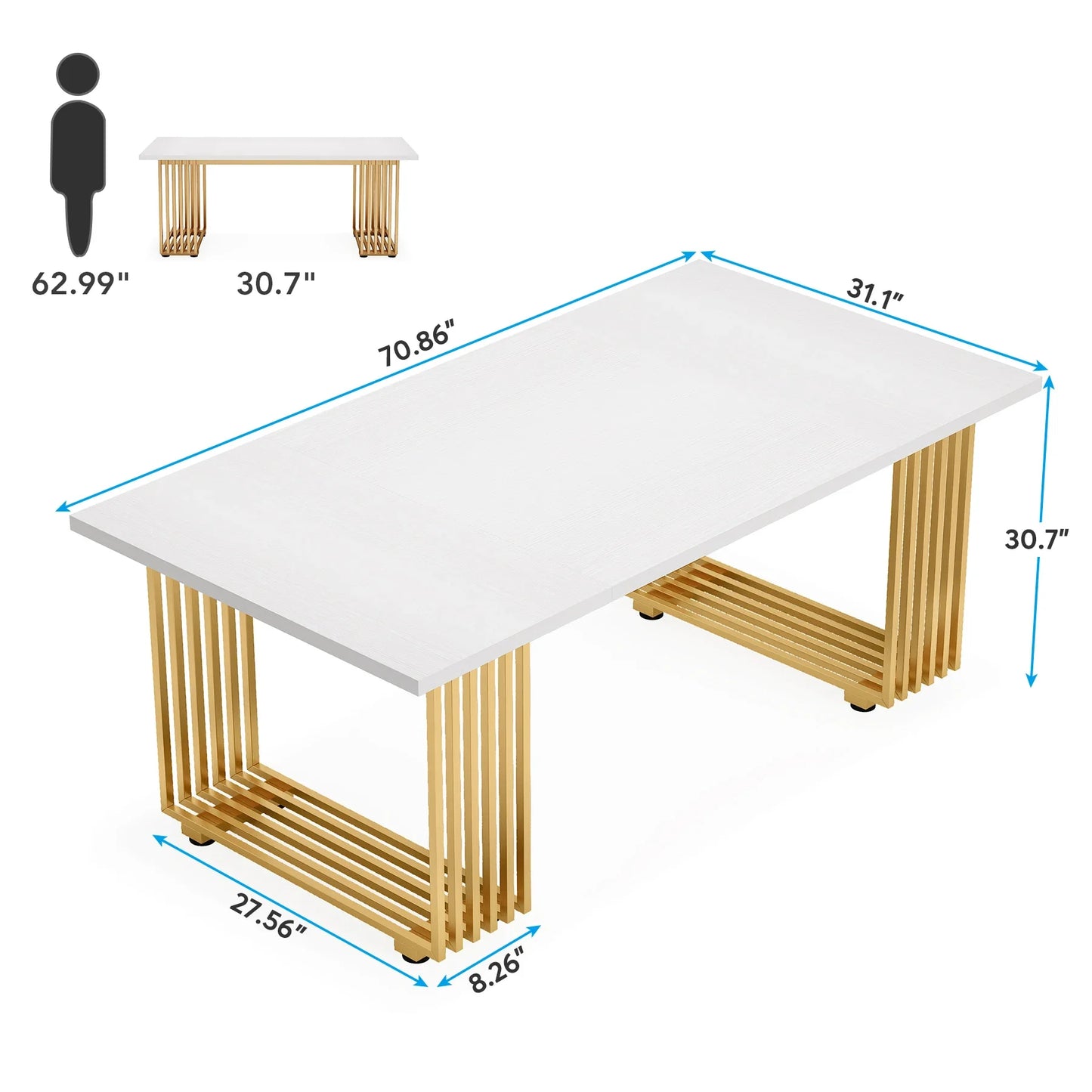 Tribesigns Modern Office Desk, 70.9" Wooden Computer Desk,Executive Desk with Gold Metal Legs, Large Workstation Home Office