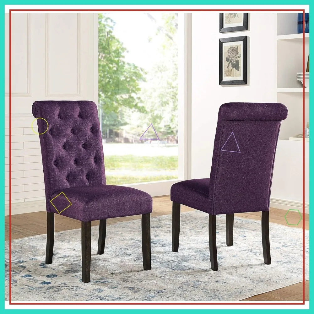 Solid Wood Tufted Parsons Dining Chairs, Set of 2, Purple Velvet Upholstery for Kitchen