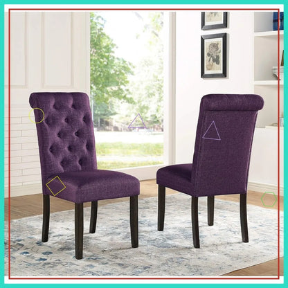 Solid Wood Tufted Parsons Dining Chairs, Set of 2, Purple Velvet Upholstery for Kitchen