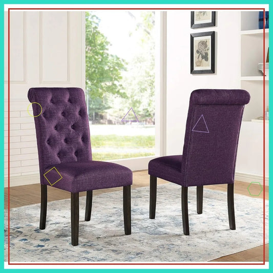 Solid Wood Tufted Parsons Dining Chairs, Set of 2, Purple Velvet Upholstery for Kitchen